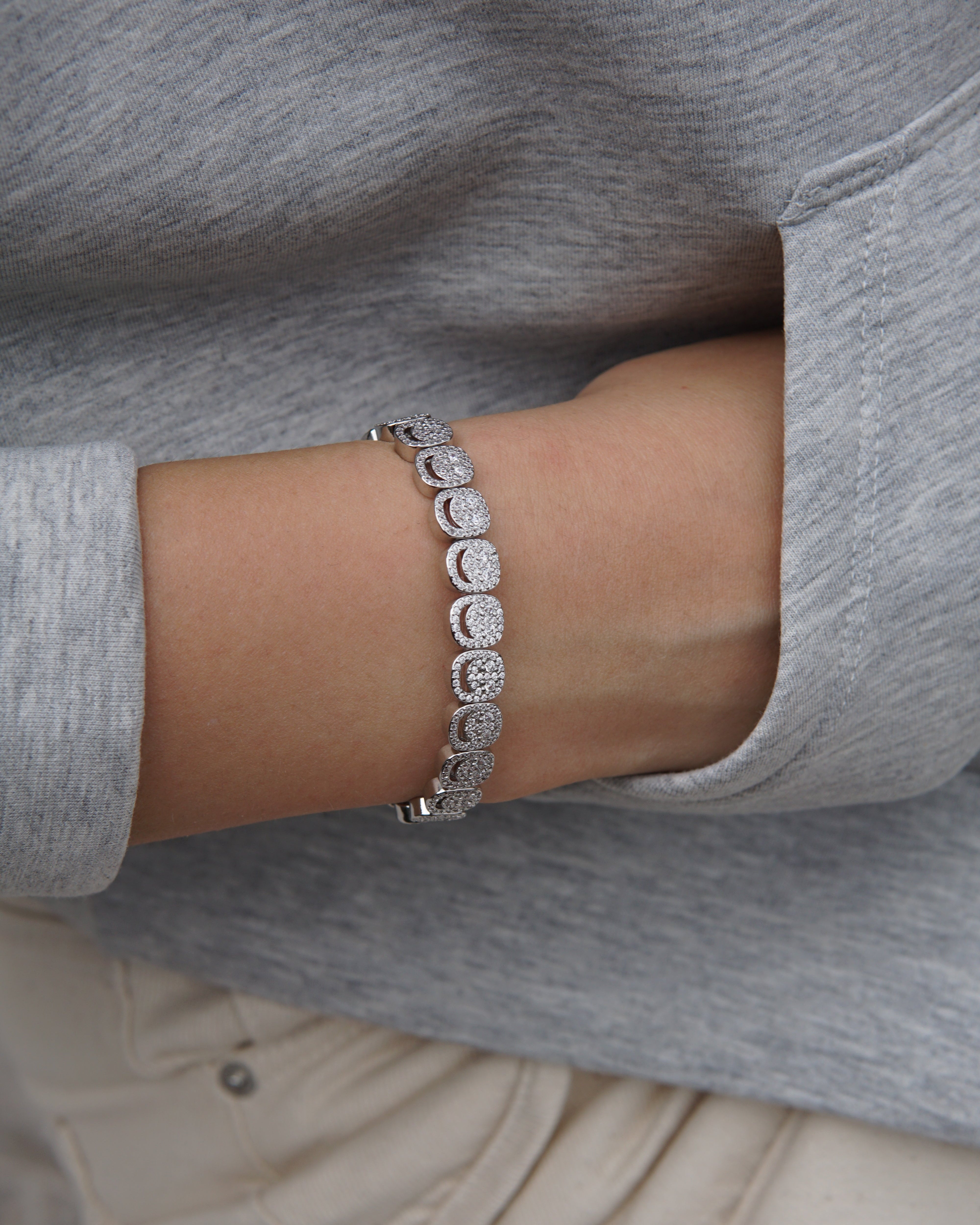 Sparkle Mood Bracelet White Eyes - Silver
