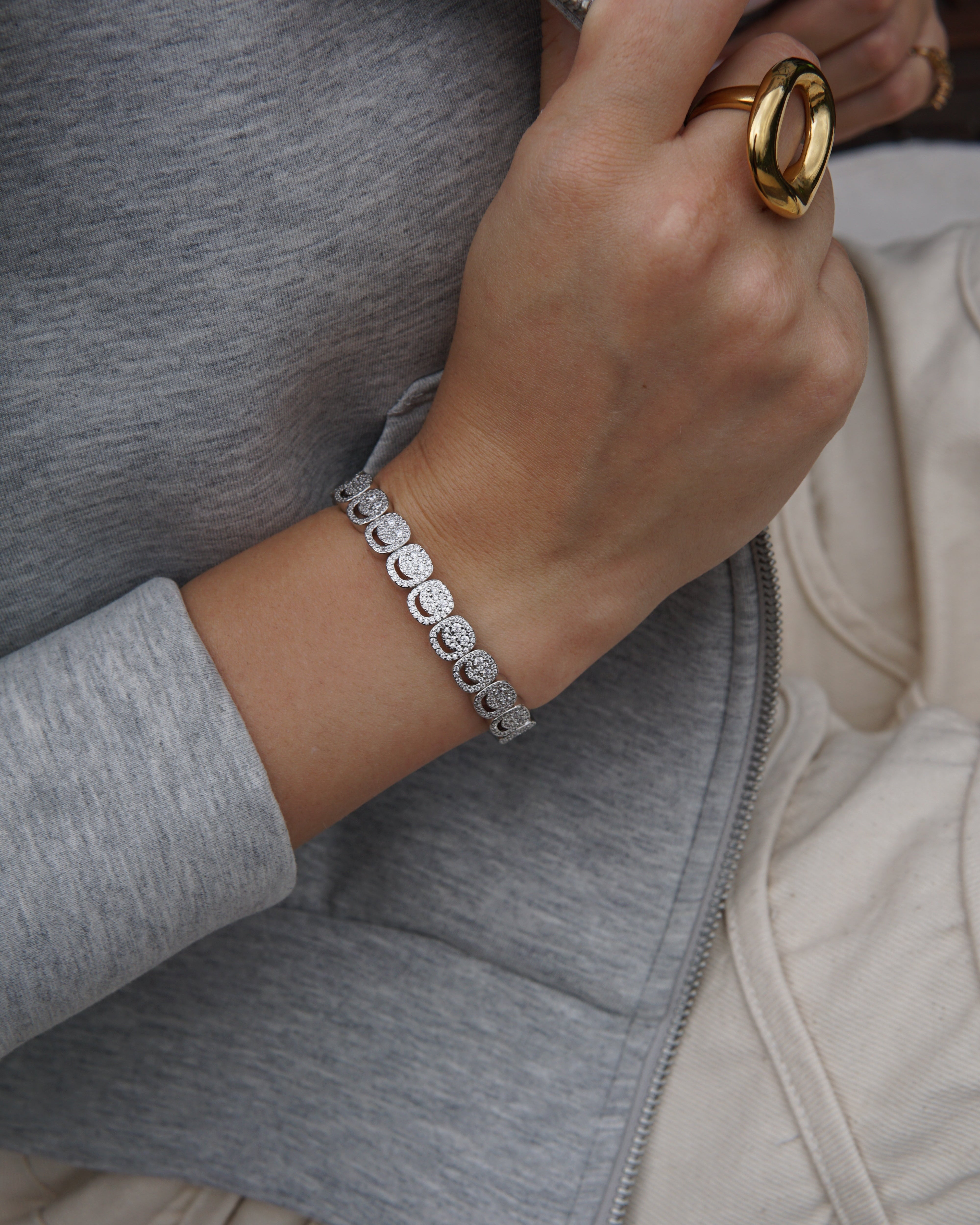 Sparkle Mood Bracelet White Eyes - Silver